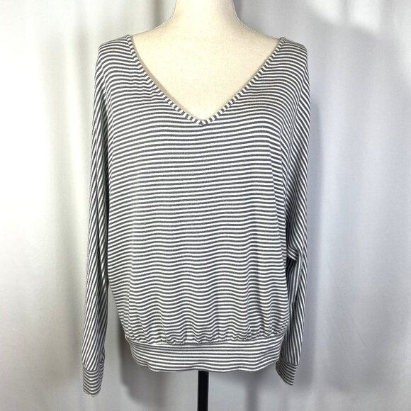 Eberjey French Terry Top Size Large Striped White Gray Dolman Long Sleeves - Picture 3 of 11